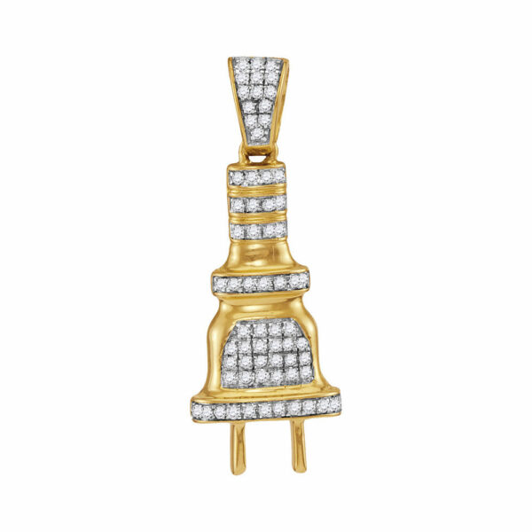 10kt Yellow Gold Mens Round Diamond Power Plug Charm Pendant 1/5 Cttw