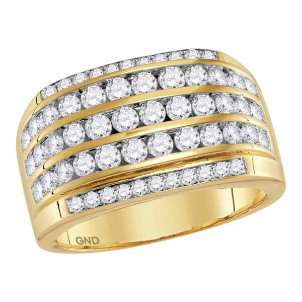 14kt Yellow Gold Mens Round Diamond Five Row Striped Band Ring 2-1/3 Cttw