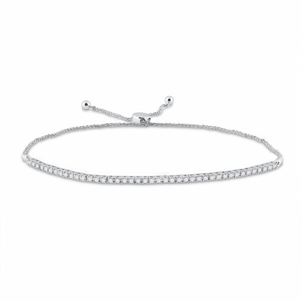 10kt White Gold Womens Round Diamond Single Row Bolo Bracelet 1 Cttw