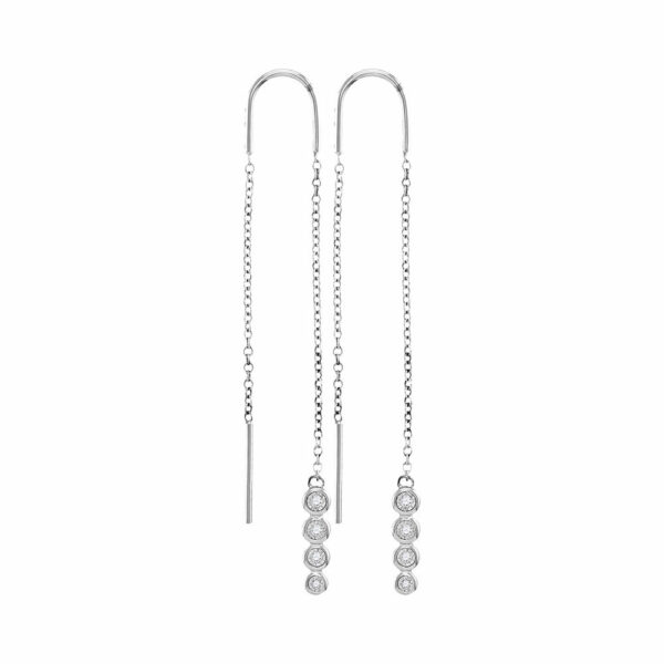 10kt White Gold Womens Round Bezel-set Diamond Dangle Threader Earrings 1/12 Cttw