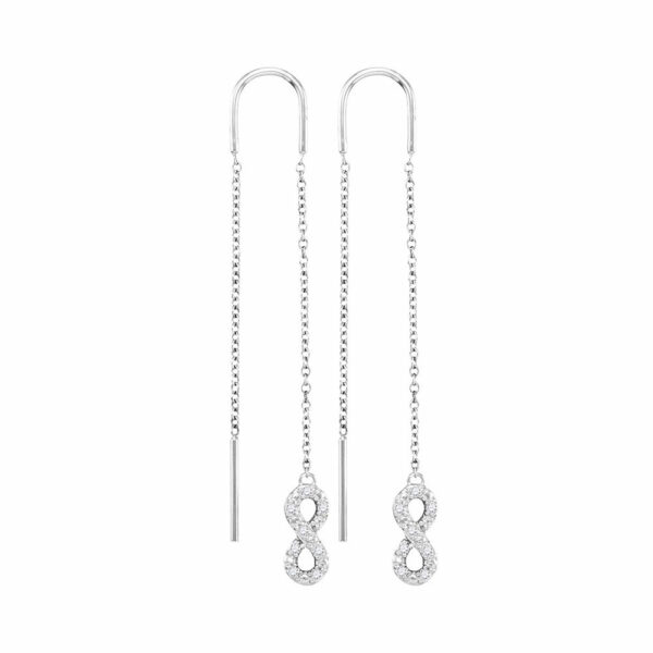 10kt White Gold Womens Round Diamond Infinity Threader Earrings 1/6 Cttw