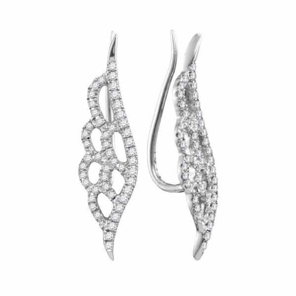 10kt White Gold Womens Round Diamond Winged Climber Earrings 1/3 Cttw