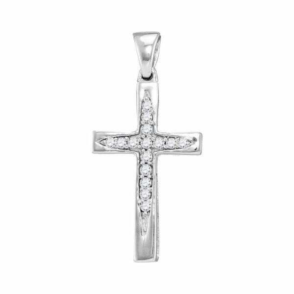 10kt White Gold Womens Round Diamond Cross Pendant 1/10 Cttw