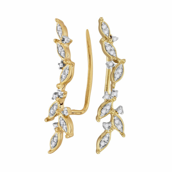 10kt Yellow Gold Womens Round Diamond Climber Earrings 1/5 Cttw