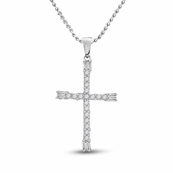 10kt White Gold Womens Round Diamond Cross Pendant 1/5 Cttw