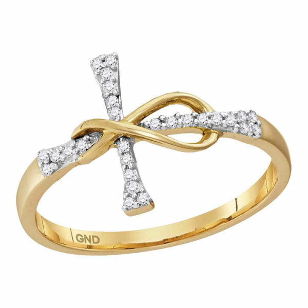 10kt Yellow Gold Womens Round Diamond Cross Infinity Band Ring 1/10 Cttw