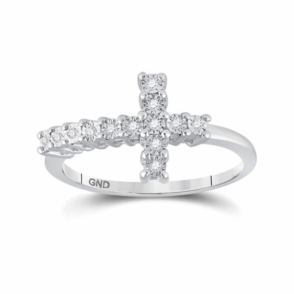 Sterling Silver Womens Round Diamond Cross Ring 1/20 Cttw