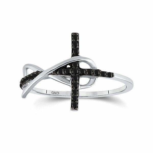 Sterling Silver Womens Round Black Color Enhanced Diamond Cross Infinity Ring 1/10 Cttw