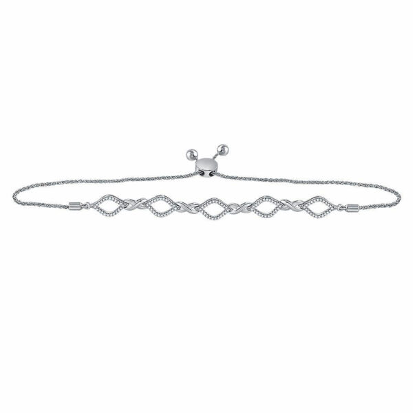 10kt White Gold Womens Round Diamond Infinity Oval Bolo Bracelet 1/4 Cttw