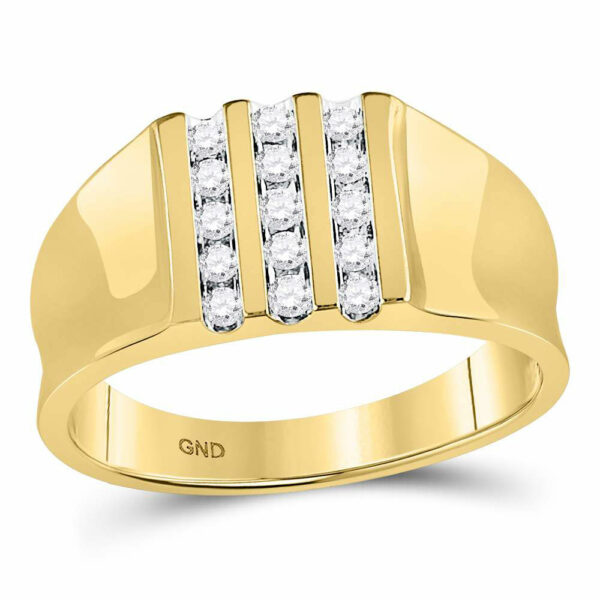 10kt Yellow Gold Mens Round Channel-set Diamond Triple Row Wedding Band Ring 1/4 Cttw