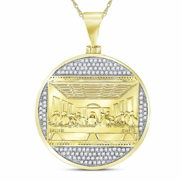 10kt Yellow Gold Mens Round Diamond Last Supper Religious Charm Pendant 1/2 Cttw