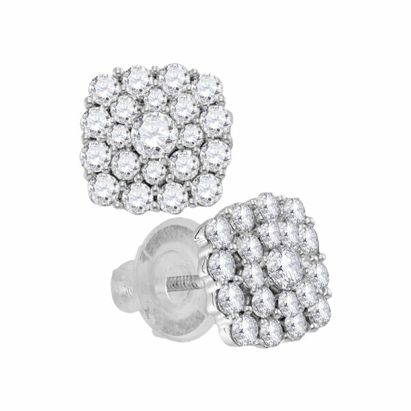 14kt White Gold Womens Round Diamond Cluster Earrings 1 Cttw