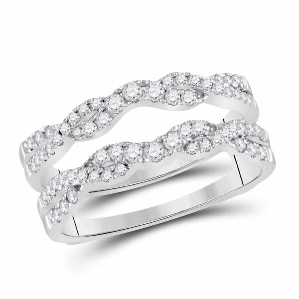 14kt White Gold Womens Round Diamond Wrap Ring Guard Enhancer 1/2 Cttw