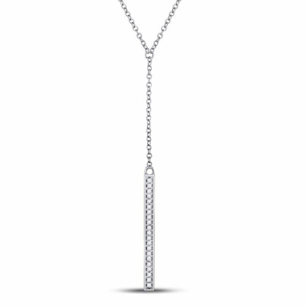 10kt White Gold Womens Round Diamond Vertical Bar Necklace 1/8 Cttw