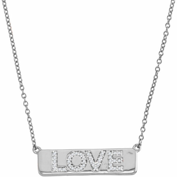 10kt White Gold Womens Round Diamond Love Bar Pendant Necklace with 18" Chain 1/8 Cttw