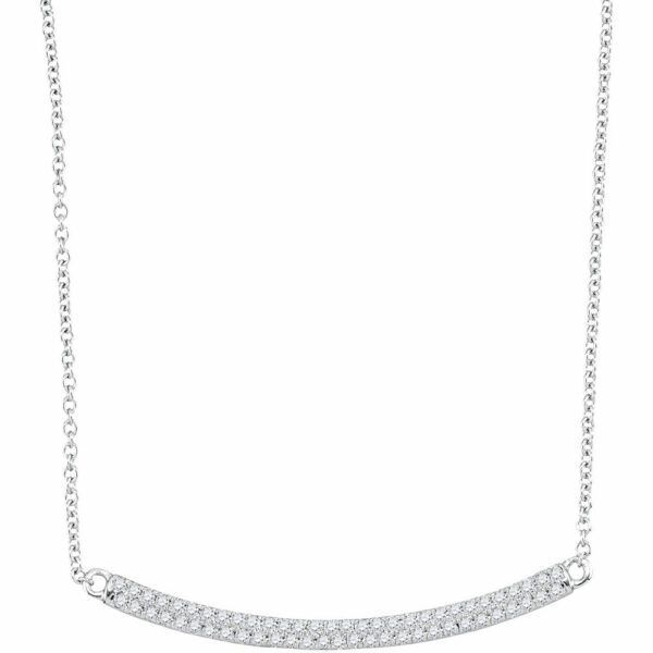 10kt White Gold Womens Round Diamond Curved Horiontal Bar Pendant Necklace 1/3 Cttw