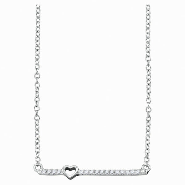 10kt White Gold Womens Round Diamond Heart Bar Necklace 1/10 Cttw