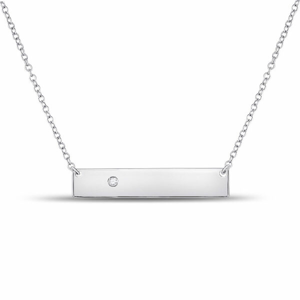 10kt White Gold Womens Round Diamond Rectangle Bar Necklace .02 Cttw