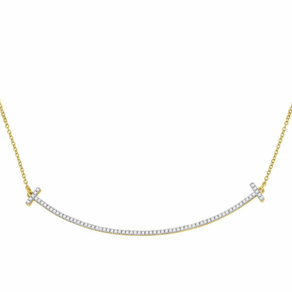 10kt Yellow Gold Womens Round Diamond Curved Bar Necklace 1/3 Cttw