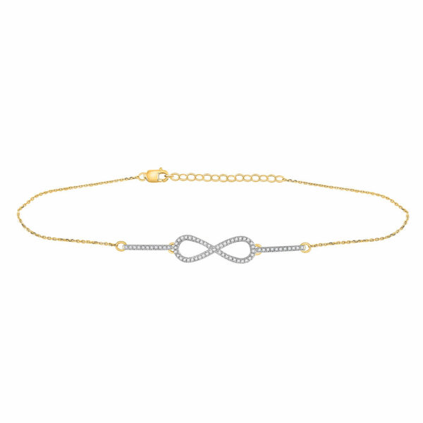 10kt Yellow Gold Womens Round Diamond Infinity Chain Bracelet 1/5 Cttw