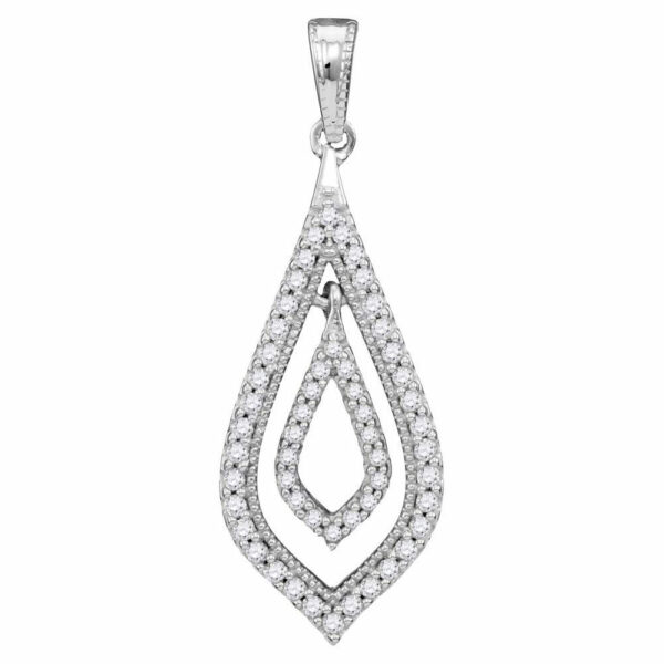 10kt White Gold Womens Round Diamond Oblong Nested Oval Frame Pendant 1/4 Cttw