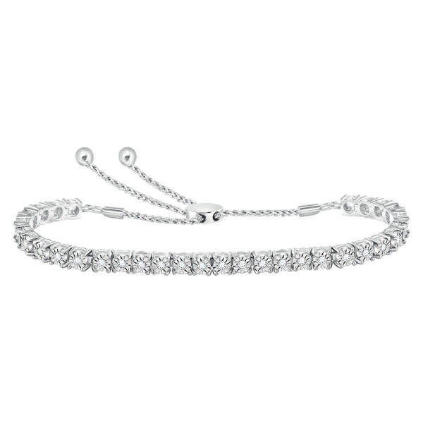 10kt White Gold Womens Round Diamond Studded Bolo Bracelet 1/2 Cttw