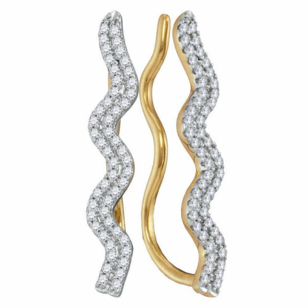 10kt Yellow Gold Womens Round Diamond Double Two Row Climber Earrings 1/4 Cttw