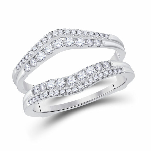 14kt White Gold Womens Round Diamond Wrap Ring Guard Enhancer 1/2 Cttw