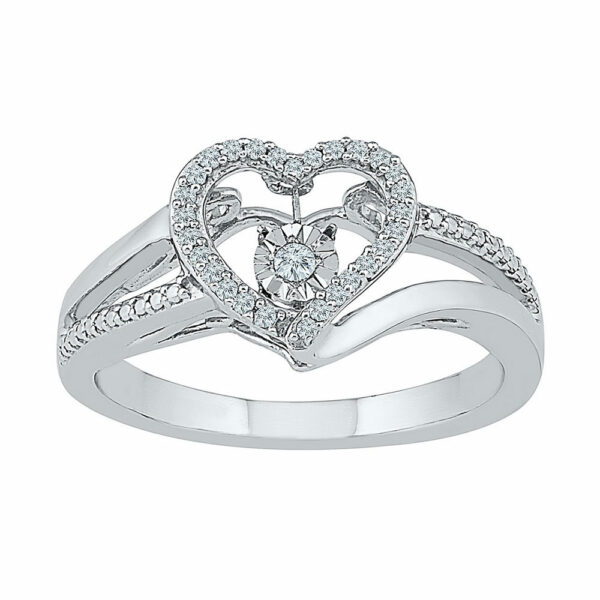 10kt White Gold Womens Round Diamond Heart Moving Twinkle Ring 1/10 Cttw