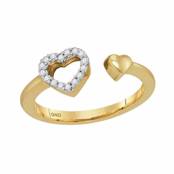 10kt Yellow Gold Womens Round Diamond Bisected Heart Ring 1/10 Cttw