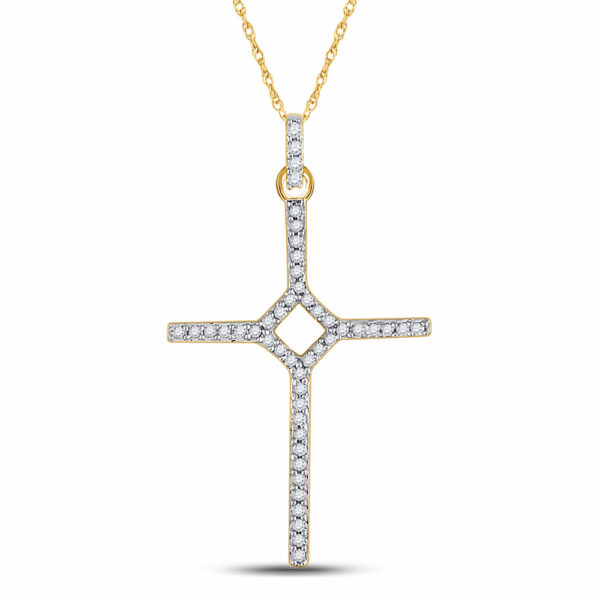 10kt Yellow Gold Womens Round Diamond Cross Pendant 1/6 Cttw