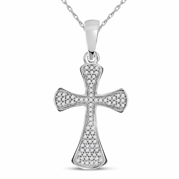 10kt White Gold Womens Round Diamond Cross Pendant 1/4 Cttw