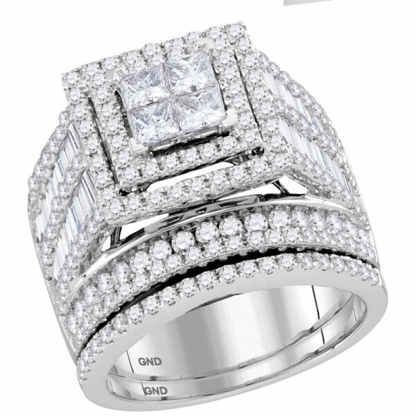 14kt White Gold Princess Diamond Bridal Wedding Ring Band Set 3 Cttw