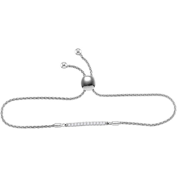 Sterling Silver Womens Round Diamond Single Row Bolo Adjustable Bracelet 1/4 Cttw