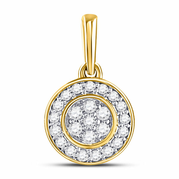 10kt Yellow Gold Womens Round Diamond Circle Frame Flower Cluster Pendant 1/6 Cttw