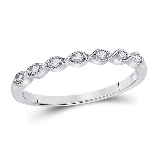 14kt White Gold Womens Round Diamond Classic Stackable Band Ring 1/20 Cttw