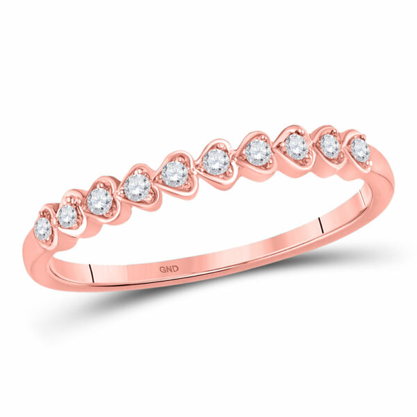 10kt Rose Gold Womens Round Diamond Stackable Band Ring 1/10 Cttw