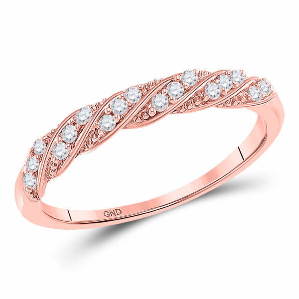 10kt Rose Gold Womens Round Diamond Stackable Band Ring 1/8 Cttw