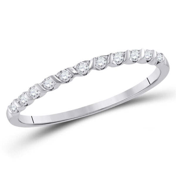 10kt White Gold Womens Round Diamond Single Row Stackable Band Ring 1/6 Cttw