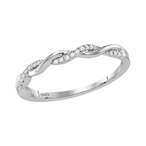 10kt White Gold Womens Round Diamond Twist Stackable Band Ring 1/12 Cttw