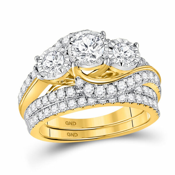 14kt Yellow Gold Round Diamond Bridal Wedding Ring Band Set 2 Cttw