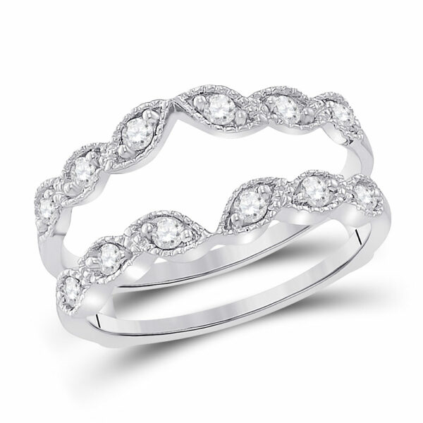 14kt White Gold Womens Round Diamond Milgrain Wrap Ring Guard Enhancer 1/3 Cttw