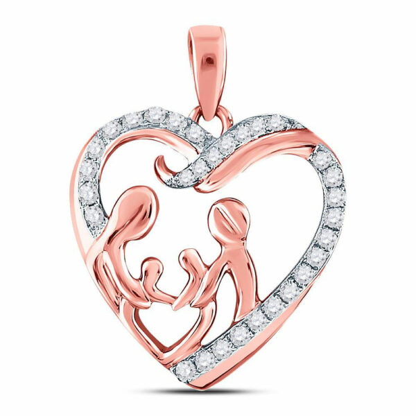 10kt Rose Gold Womens Round Diamond Mother Children Family Heart Pendant 1/4 Cttw