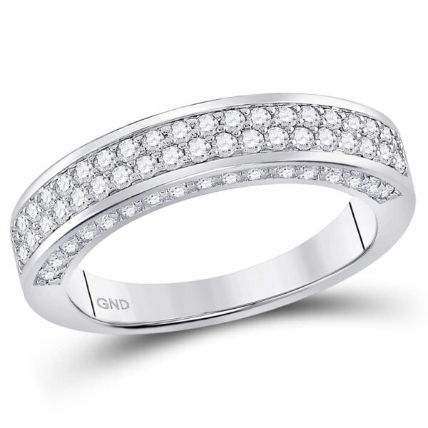 14kt White Gold Womens Round Diamond 2-Row Wedding Band 1 Cttw