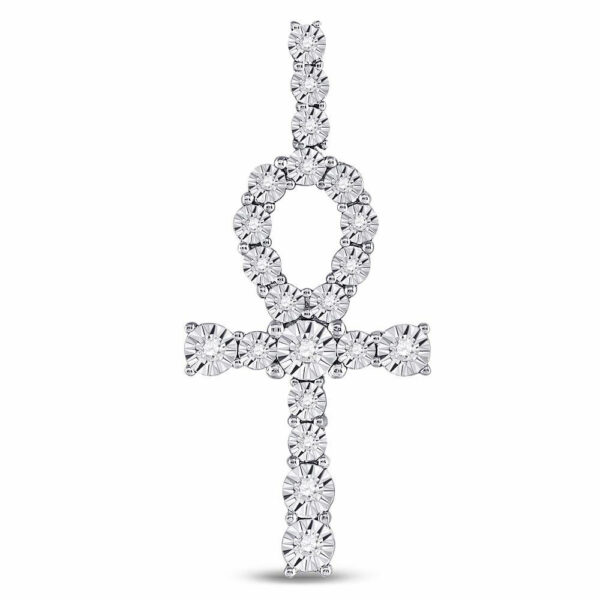 10kt Yellow Gold Mens Round Diamond Ankh Cross Charm Pendant 1/5 Cttw