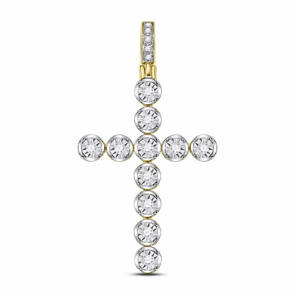 10kt Yellow Gold Mens Round Diamond Cross Charm Pendant 1/3 Cttw