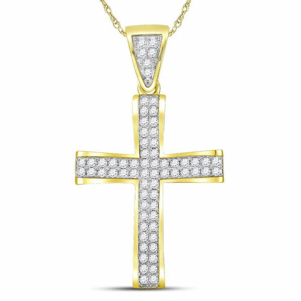 10kt Yellow Gold Mens Round Diamond Roman Cross Charm Pendant 1 Cttw