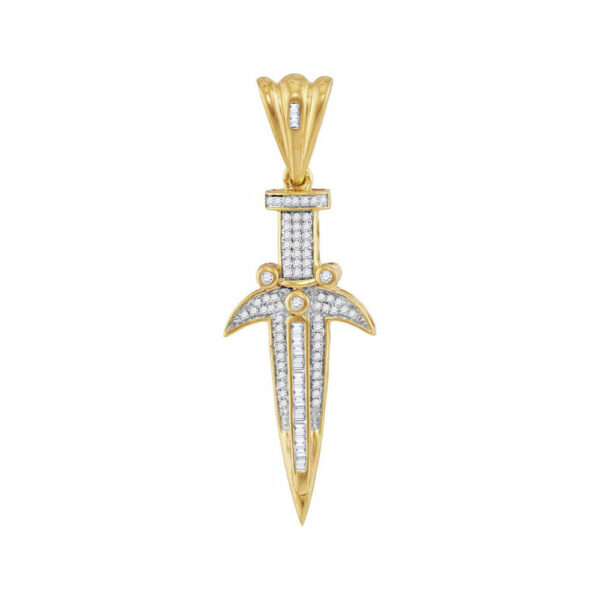 10kt Yellow Gold Mens Round Diamond Dagger Knife Charm Pendant 3/4 Cttw