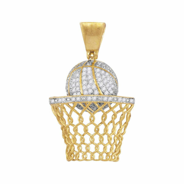 10kt Yellow Gold Mens Round Diamond Basketball Hoop Net Charm Pendant 3/4 Cttw