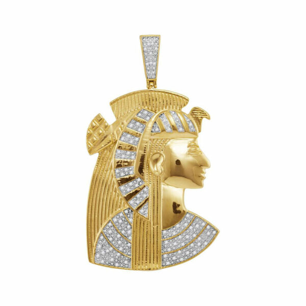 10kt Yellow Gold Mens Round Diamond Pharaoh Charm Pendant 3/8 Cttw